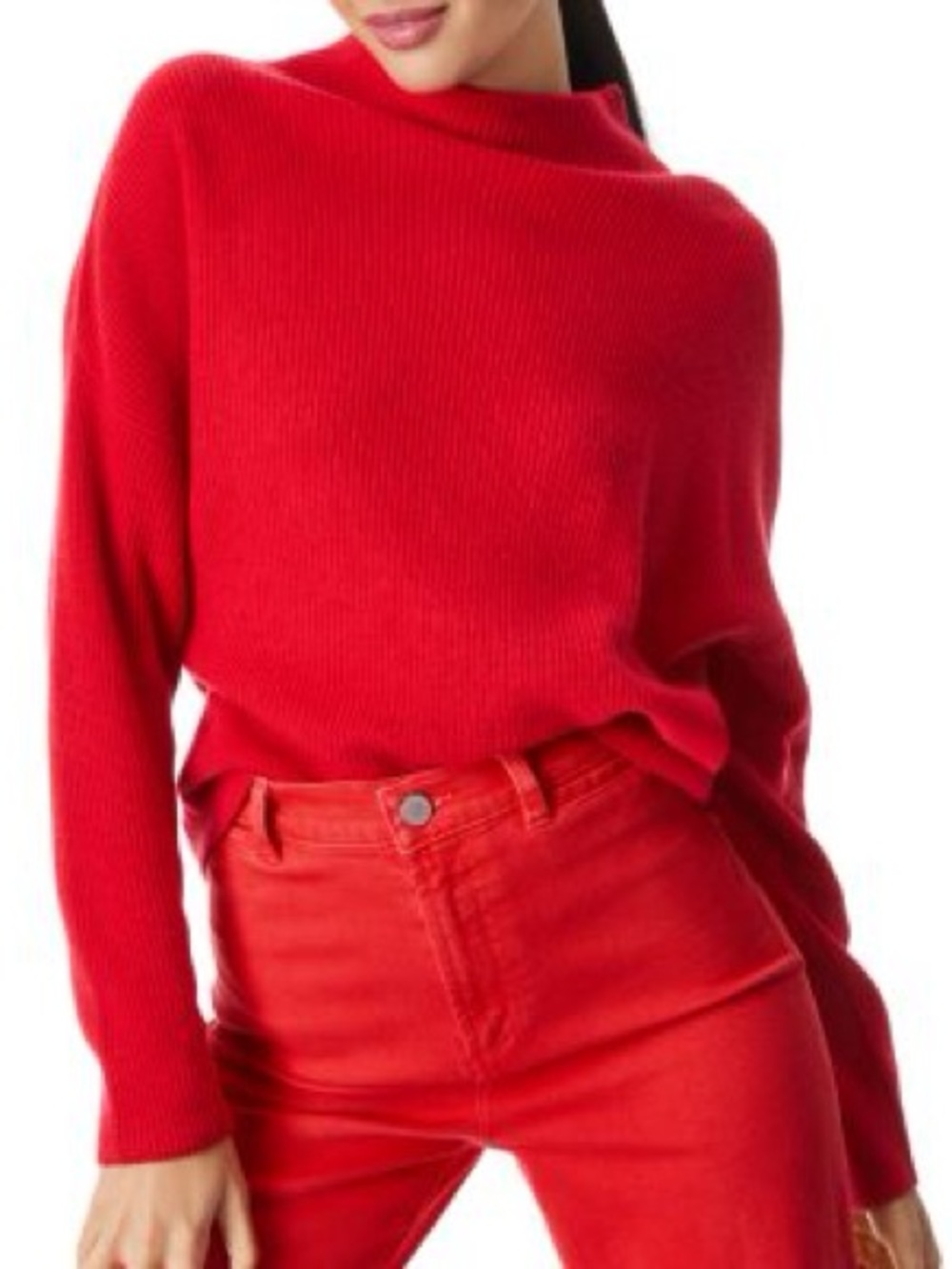 NWOT Alice + Olivia Vibrant Red Ribbed Cowl-Neck Cashmere Sweater